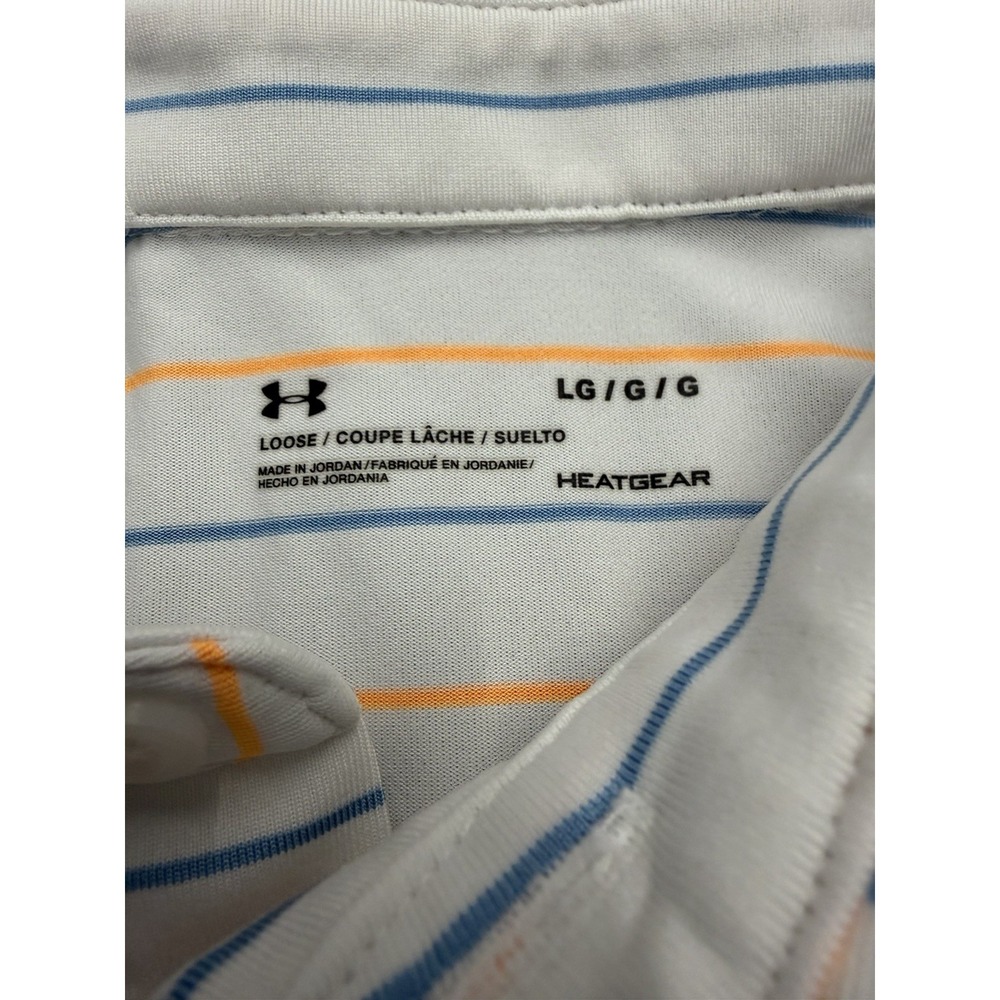 Under Armour Playoff Polo Mens Large White Multicolor‎ Striped Golf The Players - Picture 3 of 7